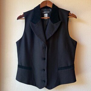 VTG Sag Harbor 100% Wool Black Vest Tuxedo Velvet Collar Dark Academia Size 12